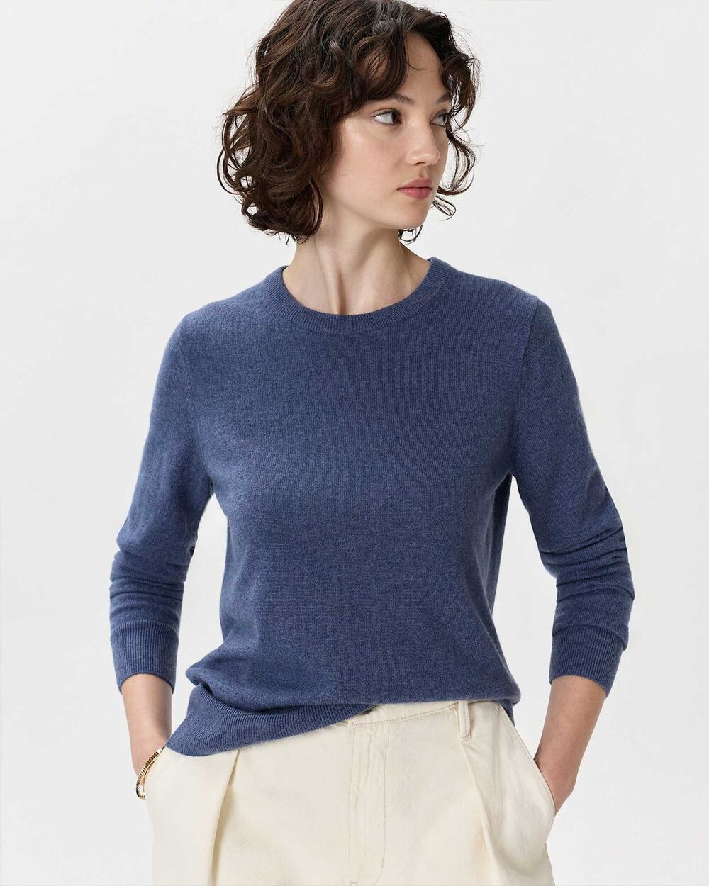 NWT Quince Mongolian Cashmere Crewneck Sweater Heather Storm Blue S
